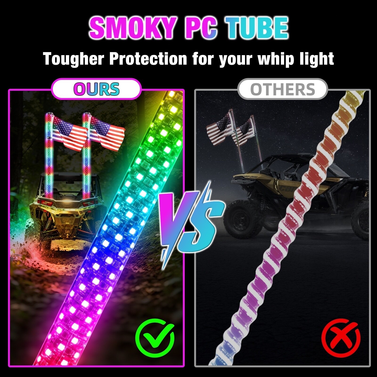 2' FAT RGB Whip Light Pair - Smoked - Image 6