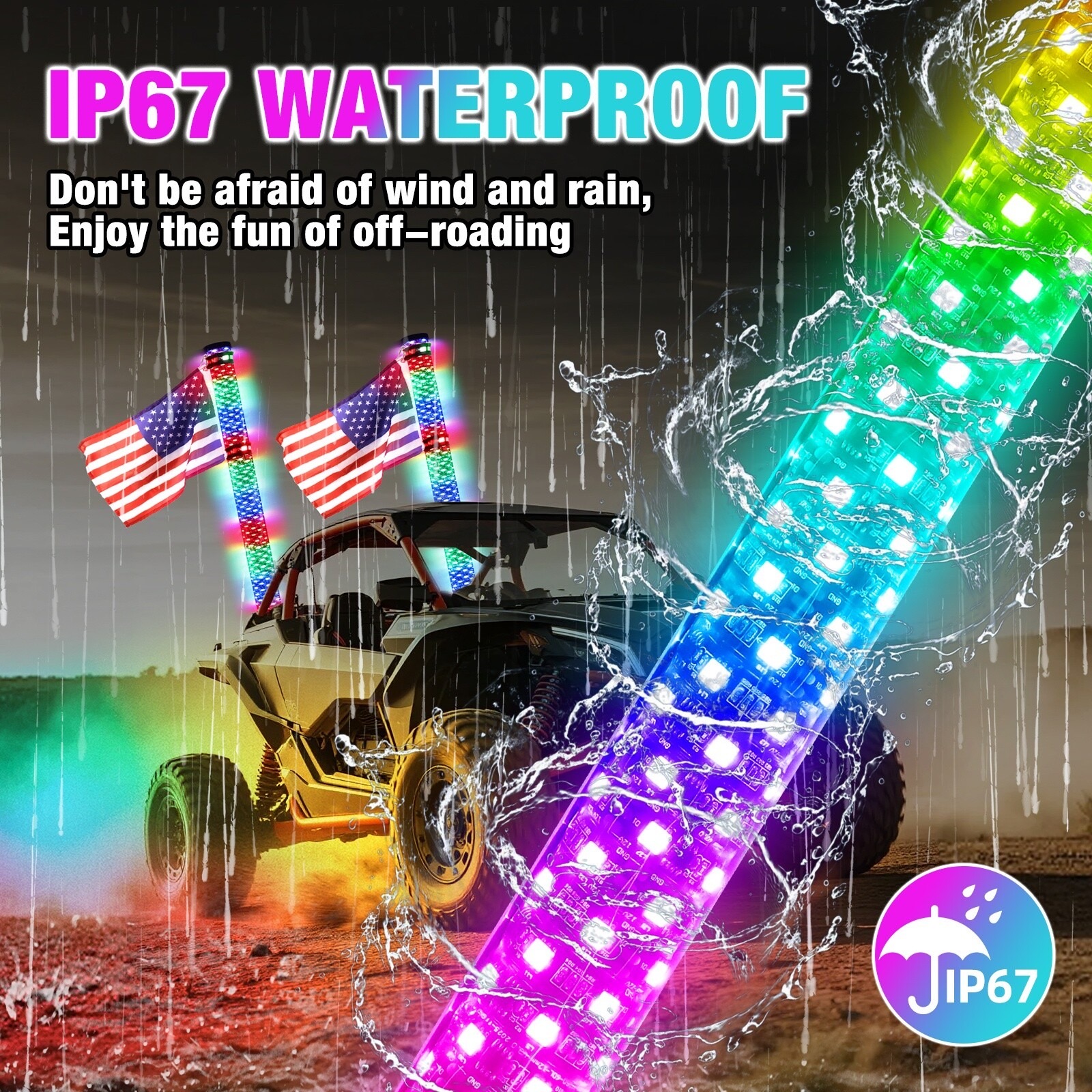 2' FAT RGB Whip Light Pair - Smoked - Image 7