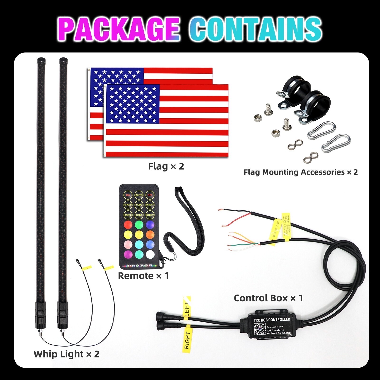 2' FAT RGB Whip Light Pair - Smoked - Image 2