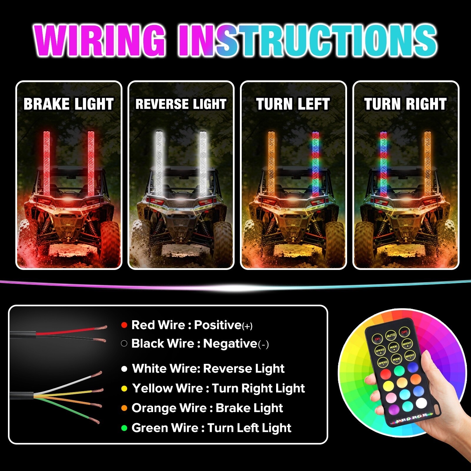 2' FAT RGB Whip Light Pair - Smoked - Image 4