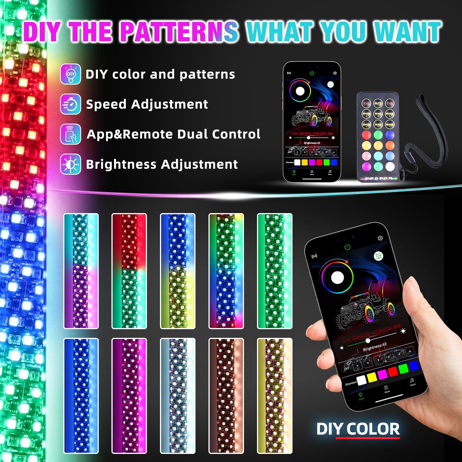2' FAT RGB Whip Light Pair - Smoked - Image 3